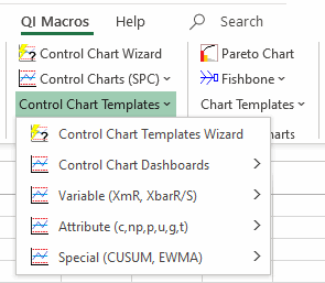 control chart templates on Excel menu