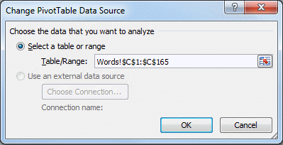 change pivottable data source