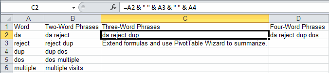 word count formula in Excel
