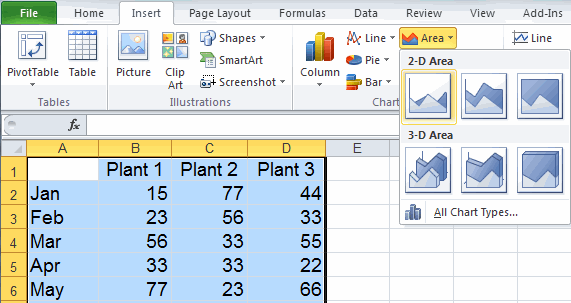 how to make area chart in excel