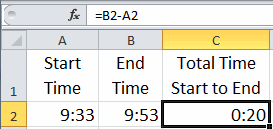 Excel subtract times or dates
