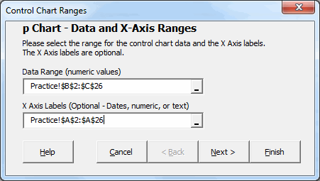 spc xl define data range