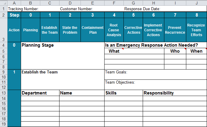 8D report template in Excel Steps 0 and 1