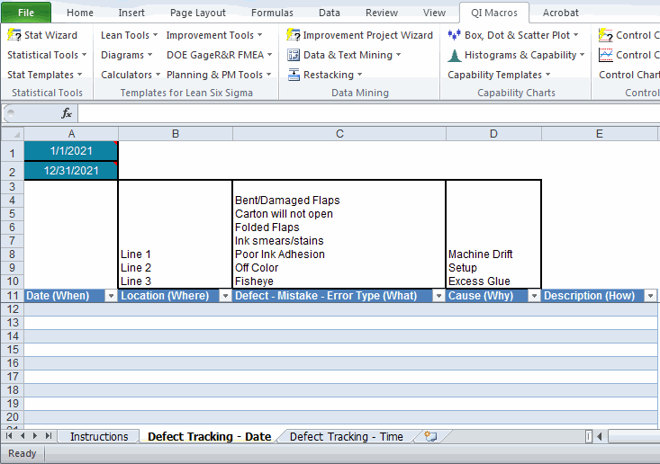 defect tracking template in Excel