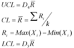 x bar r range chart formulas
