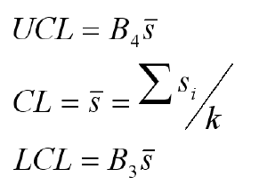 X bar Standard Deviation Chart formula