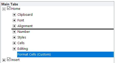 Customize Ribbon - Move Format Cells