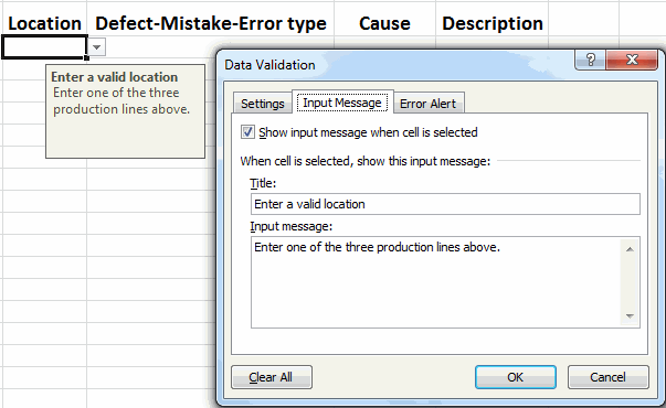 data validation input message