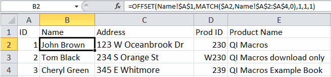 Merge Excel Worksheets with OFFSET and MATCH