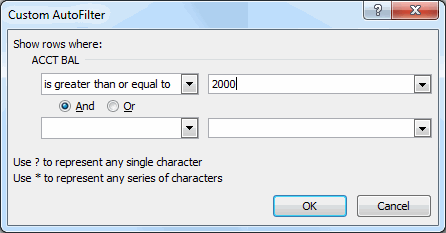 define custom autofilters in Excel