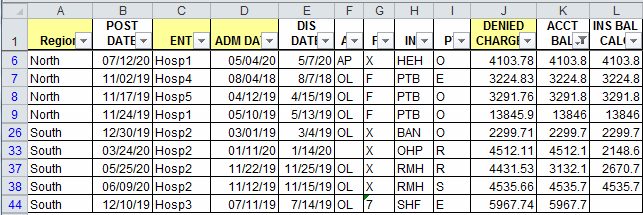 filtered data using custom autofilters in Excel