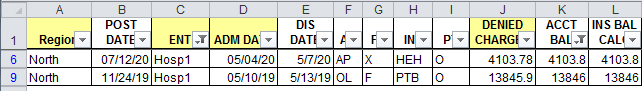filtered data using custom autofilters in Excel