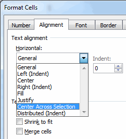 use center across selection instead of merge cells