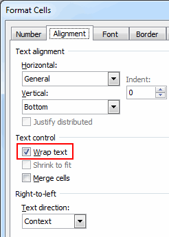 wrap text to fit text into cell