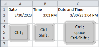 Excel short cuts to record date and time