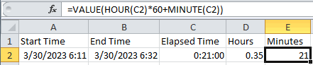 formula to convert hours to minutes in excel