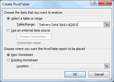Excel pivot table wizard