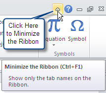 Minimize the ribbon in Excel