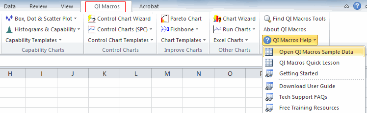 qi macros on Excels menu