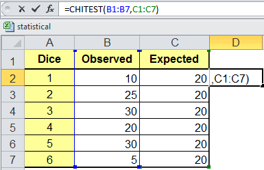 Chi Square Excel calculation