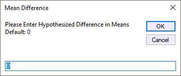 hypothesized difference in means prompt in QI Macros statistical software