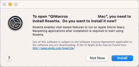 Rosetta Install Prompt for Mac