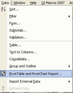 pivot table on Excel's menu