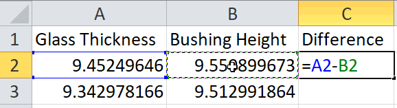 Excel difference formula