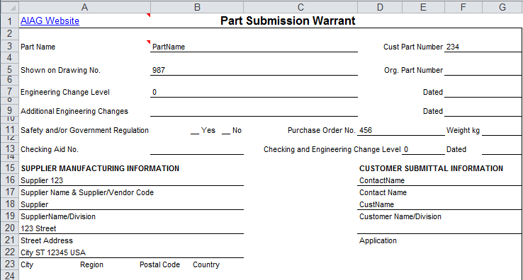 Part Submission Warrant
