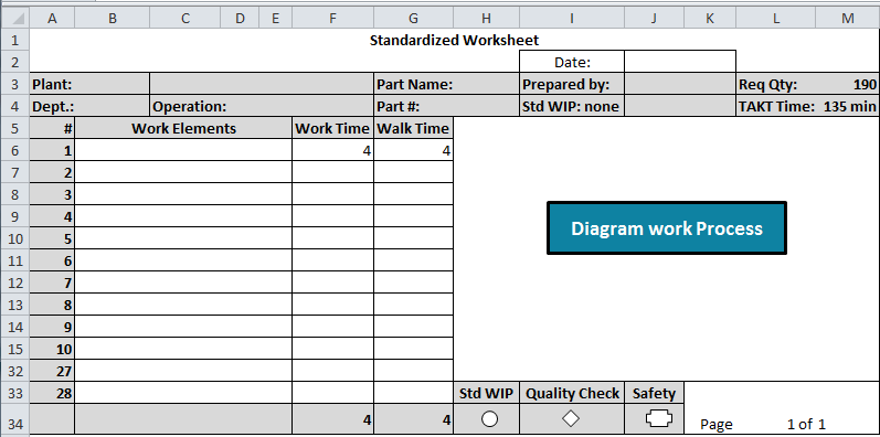 standard work sheet template excel