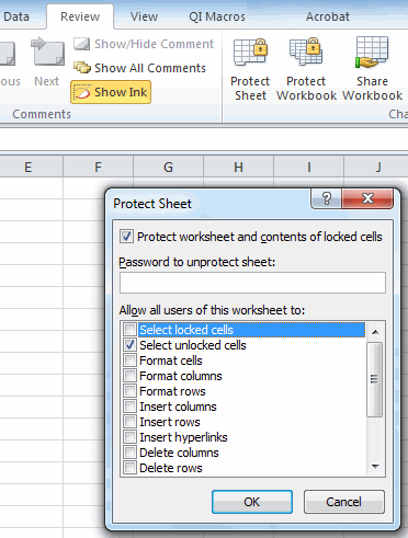 protect worksheet in Excel