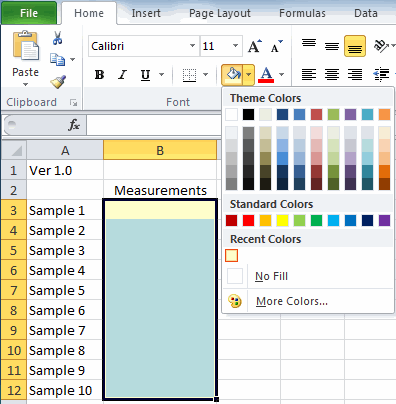 shade cells in Excel