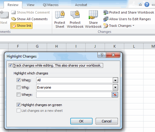 track changes in Excel
