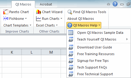 QI Macros help menu